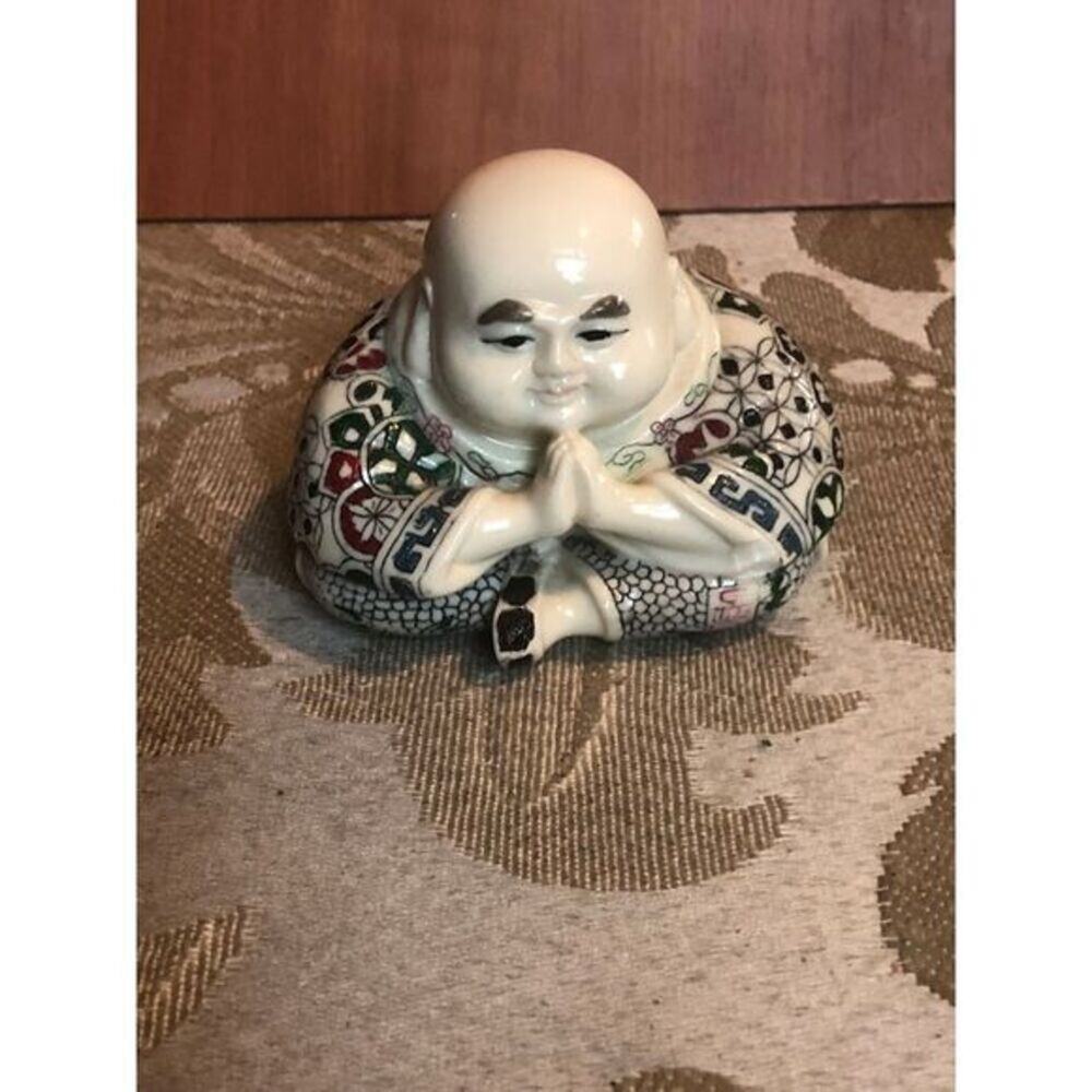 Vintage Ceramic Happy Buddha Figurine Asian Decorβ Geometric Pattern Decoration